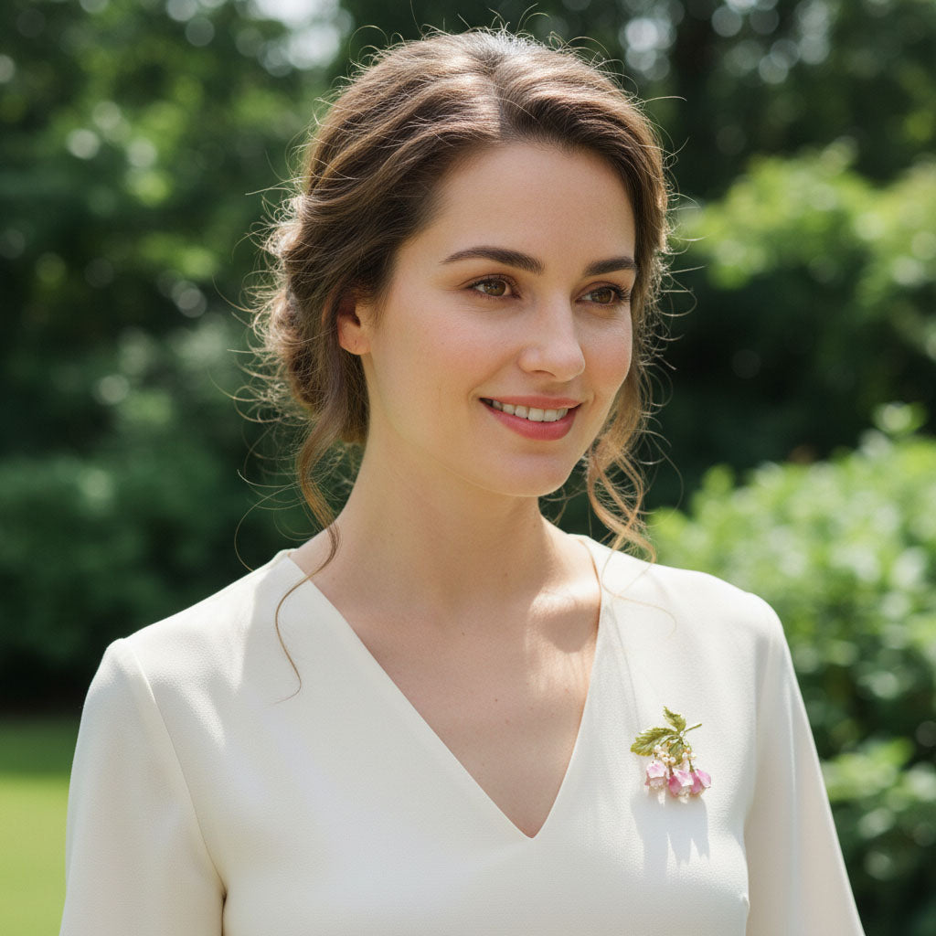 Hand-Painted Floral Brooch with Freshwater Pearls