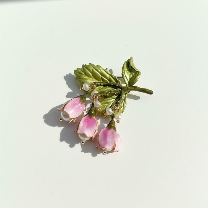 Hand-Painted Floral Brooch with Freshwater Pearls