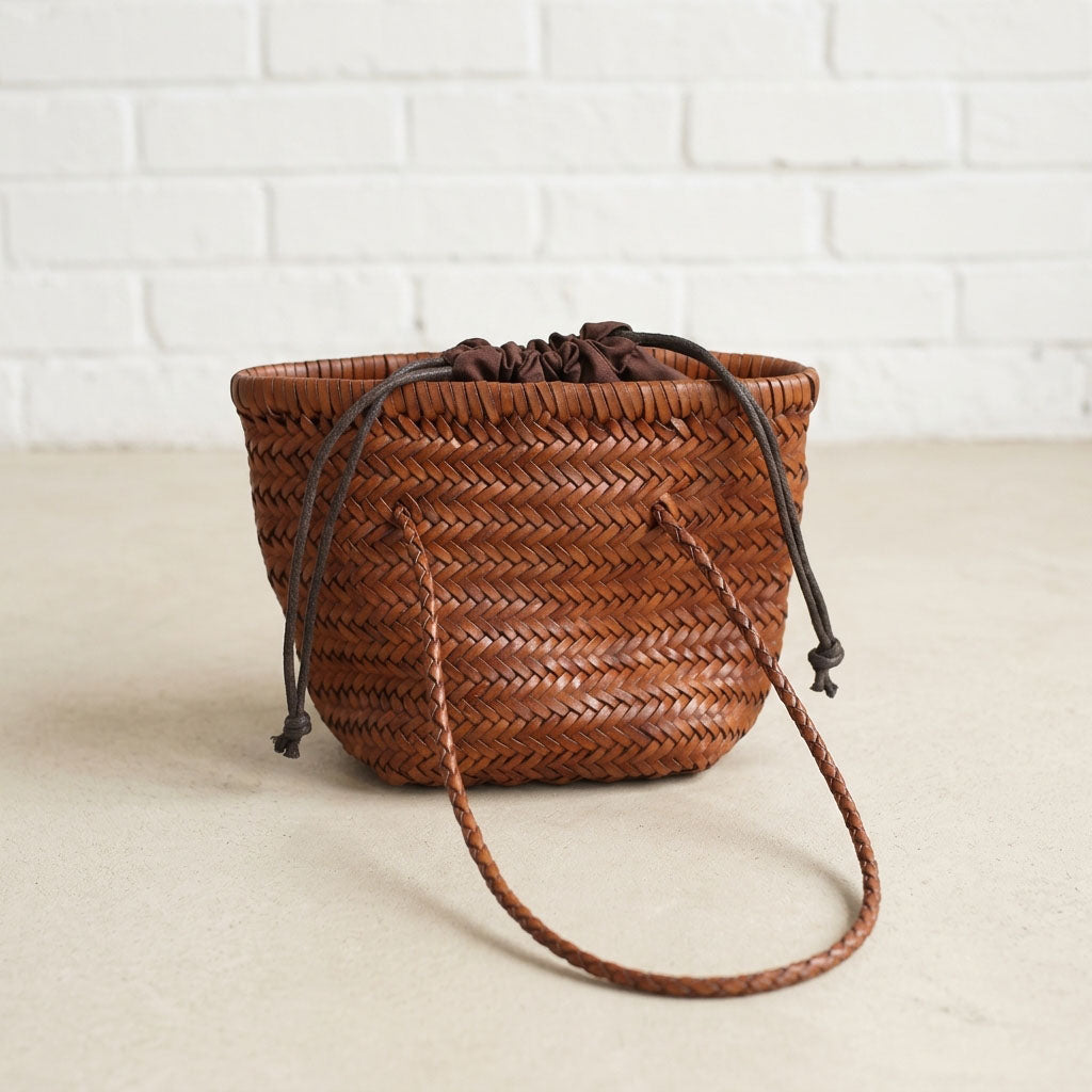 Handwoven Leather Bucket Bag