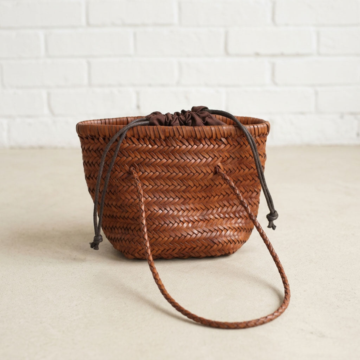 Handwoven Leather Bucket Bag