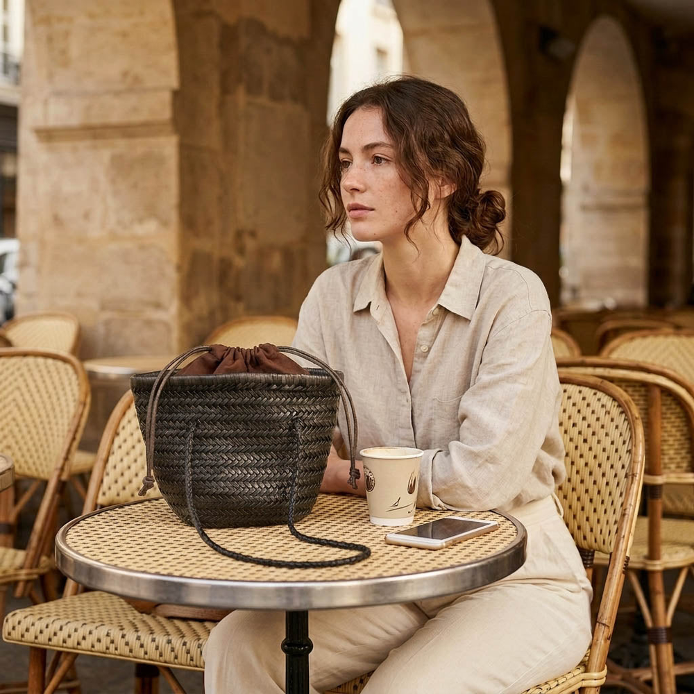 Handwoven Leather Bucket Bag