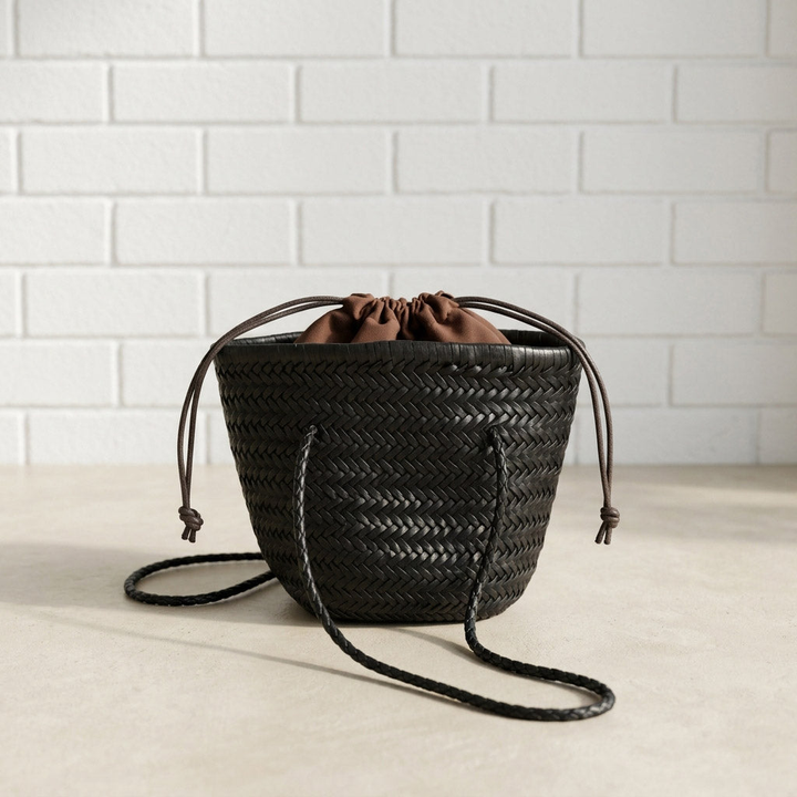 Handwoven Leather Bucket Bag