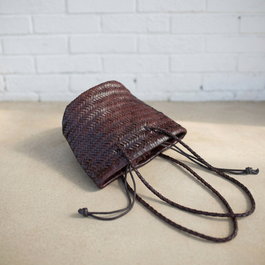 Handwoven Leather Bucket Bag