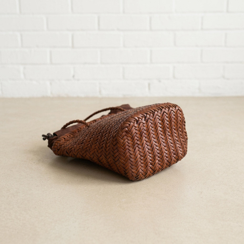 Handwoven Leather Bucket Bag