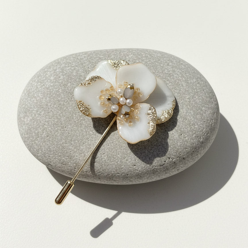 Orchid Resin &amp; Pearl Brooch Pin