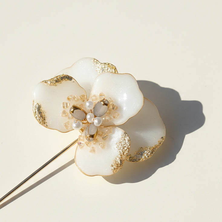Orchid Resin &amp;amp; Pearl Brooch Pin