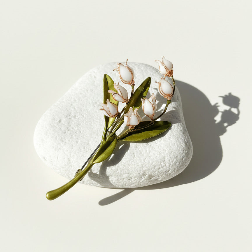 Handcrafted Lily of the Valley Resin Flower Brooch