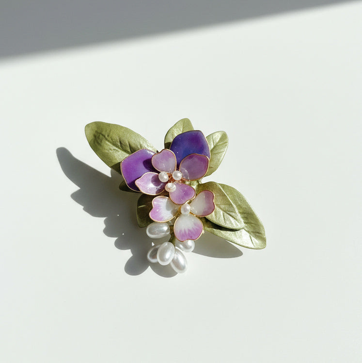 Handcrafted Orchid Floral Brooch with Freshwater Pearls