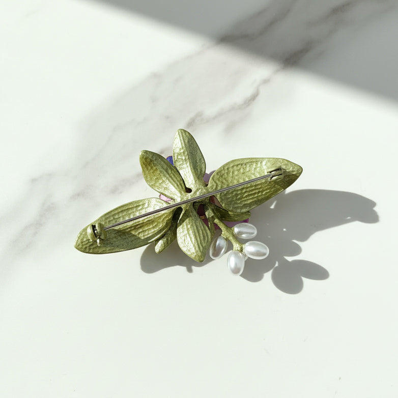 Handcrafted Orchid Floral Brooch with Freshwater Pearls