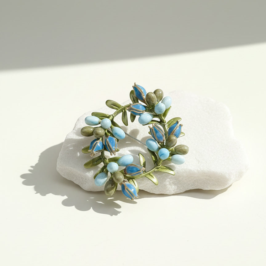 Handpainted Floral Wreath Brooch