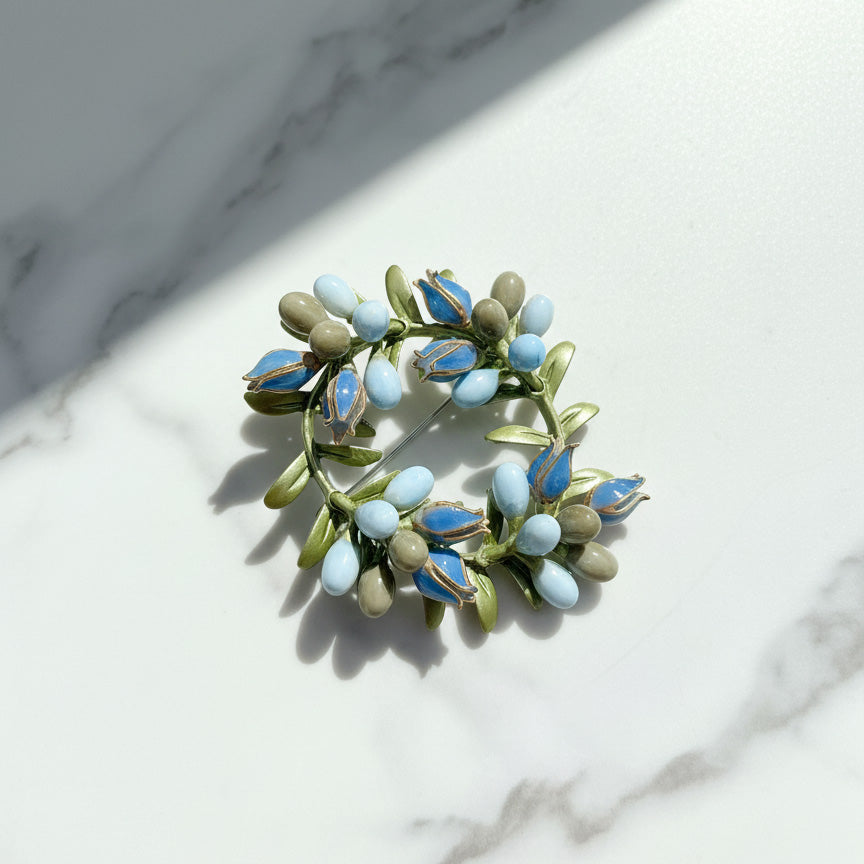 Handpainted Floral Wreath Brooch