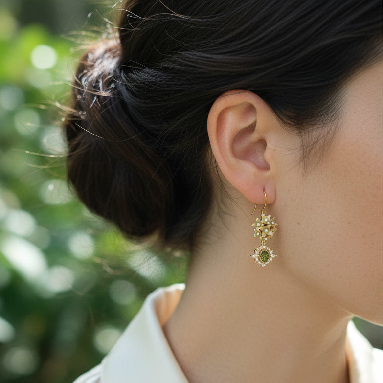 Handpainted Hydrangea Flower Earrings with CZ Stones