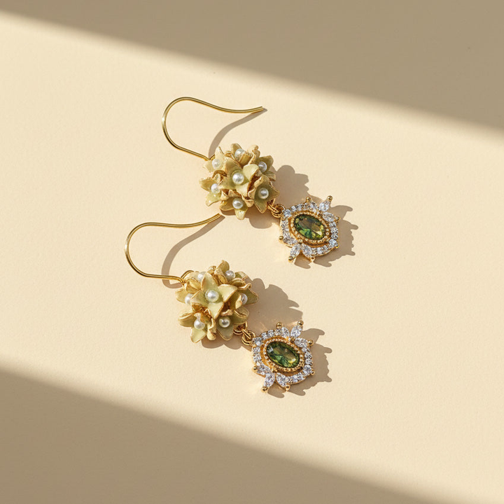 Handpainted Hydrangea Flower Earrings with CZ Stones