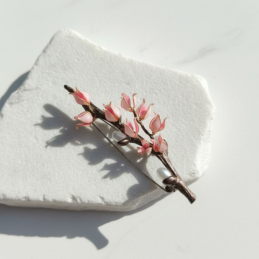 Handpainted Pink Floral Brooch