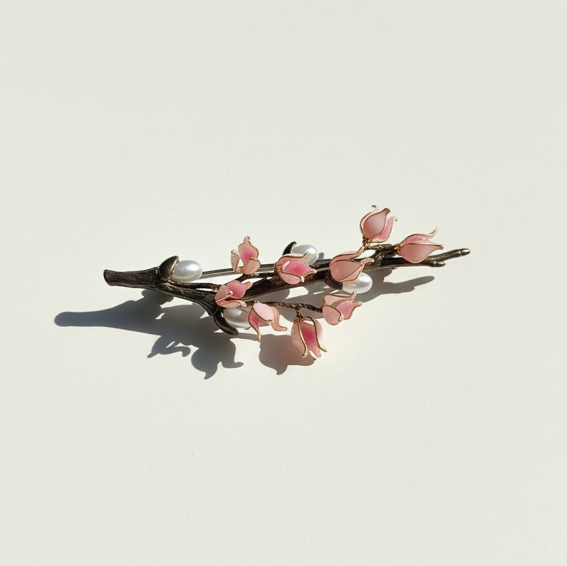 Handpainted Pink Floral Brooch