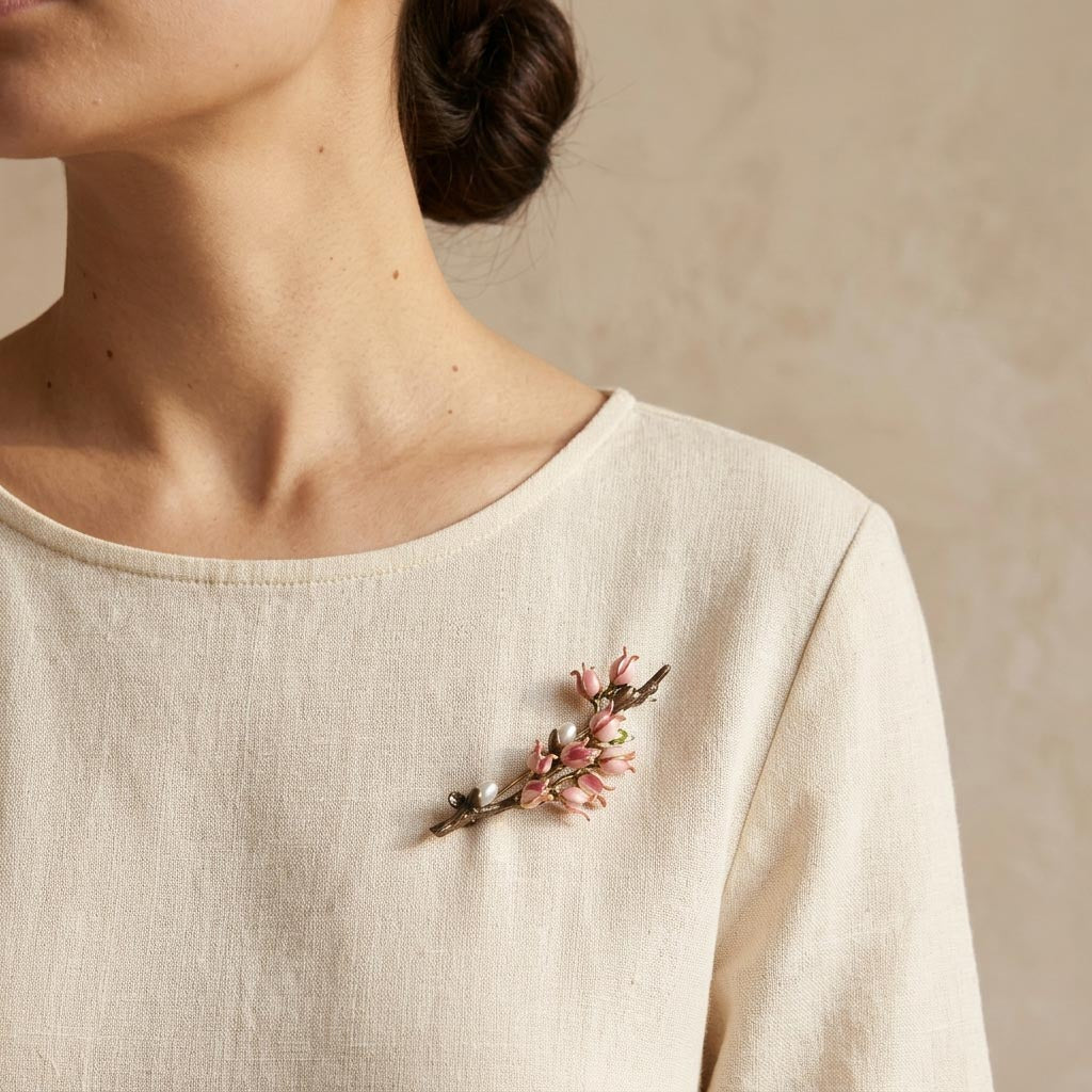 Handpainted Pink Floral Brooch