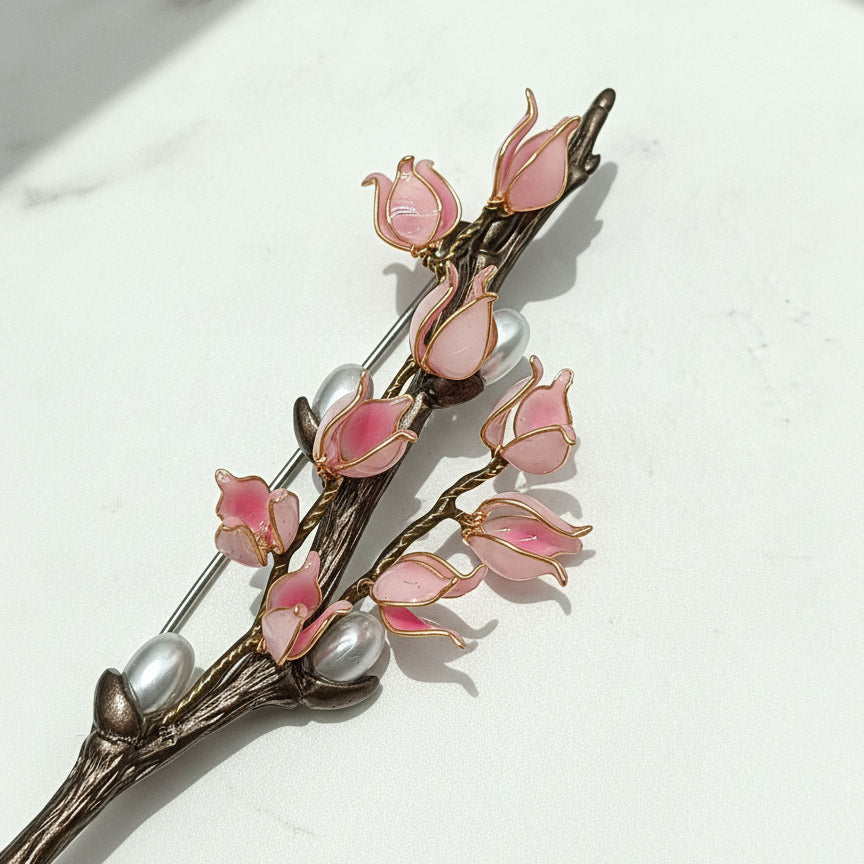 Handpainted Pink Floral Brooch