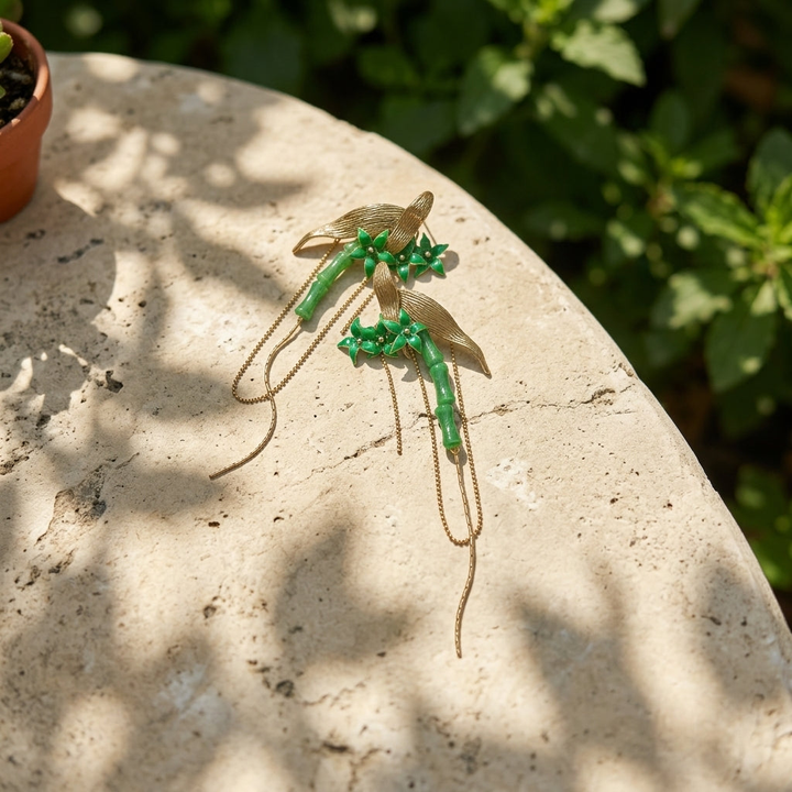 Jade &amp; Enamel Flower Drop Earrings