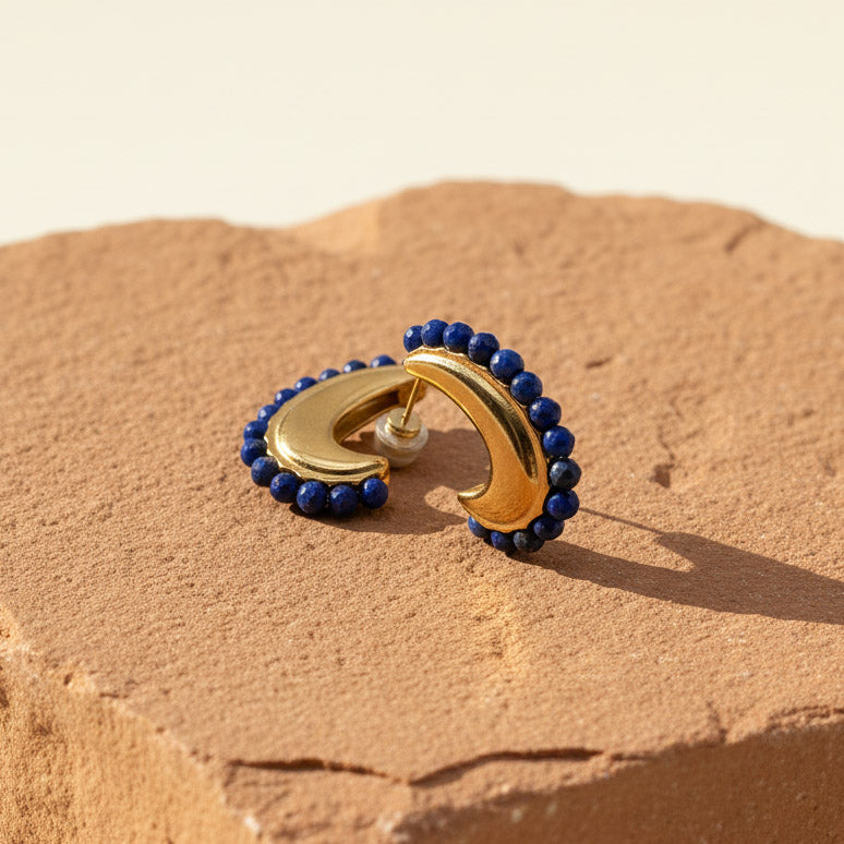 Lapis Lazuli Beaded Hoop Earrings