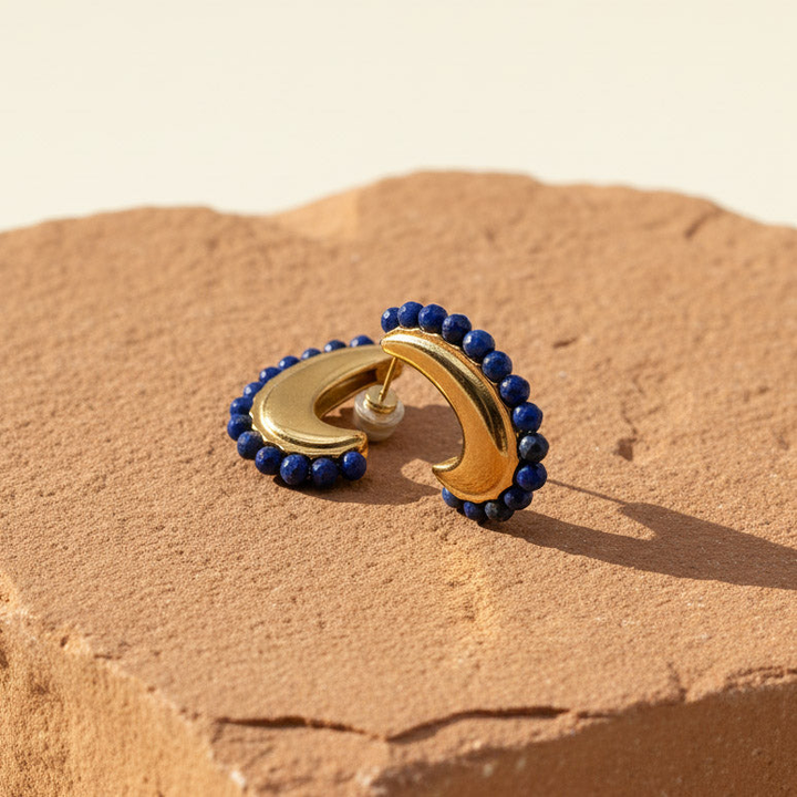Lapis Lazuli Beaded Hoop Earrings