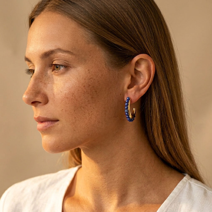 Lapis Lazuli Beaded Hoop Earrings