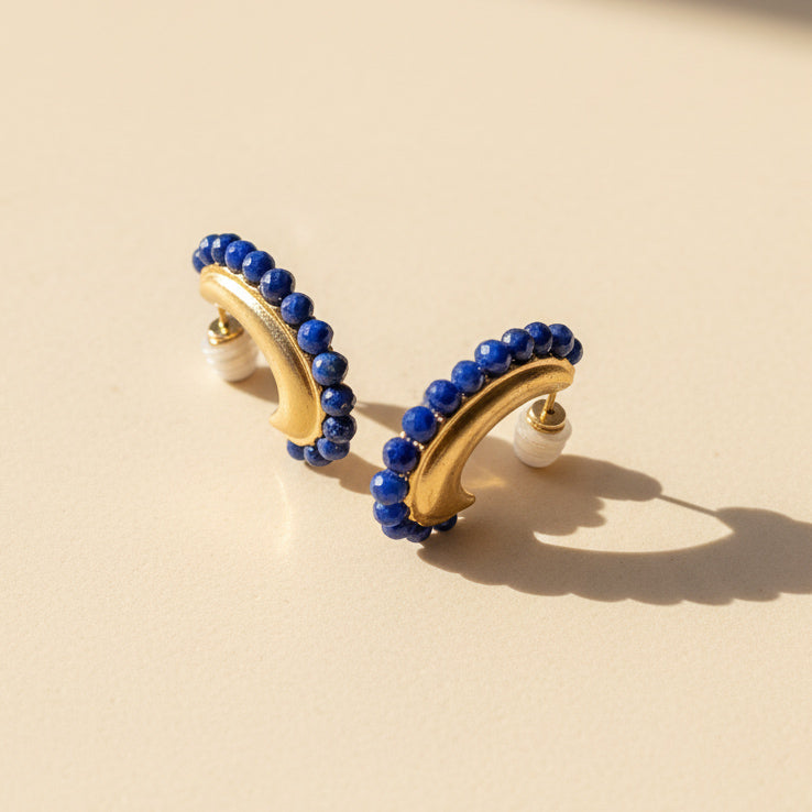 Lapis Lazuli Beaded Hoop Earrings