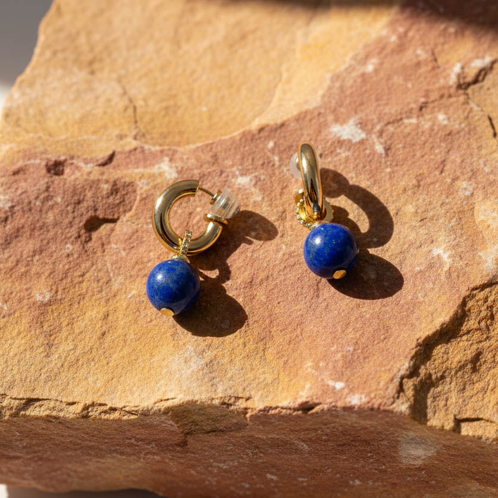 Lapis Lazuli Drop Hoop Earrings