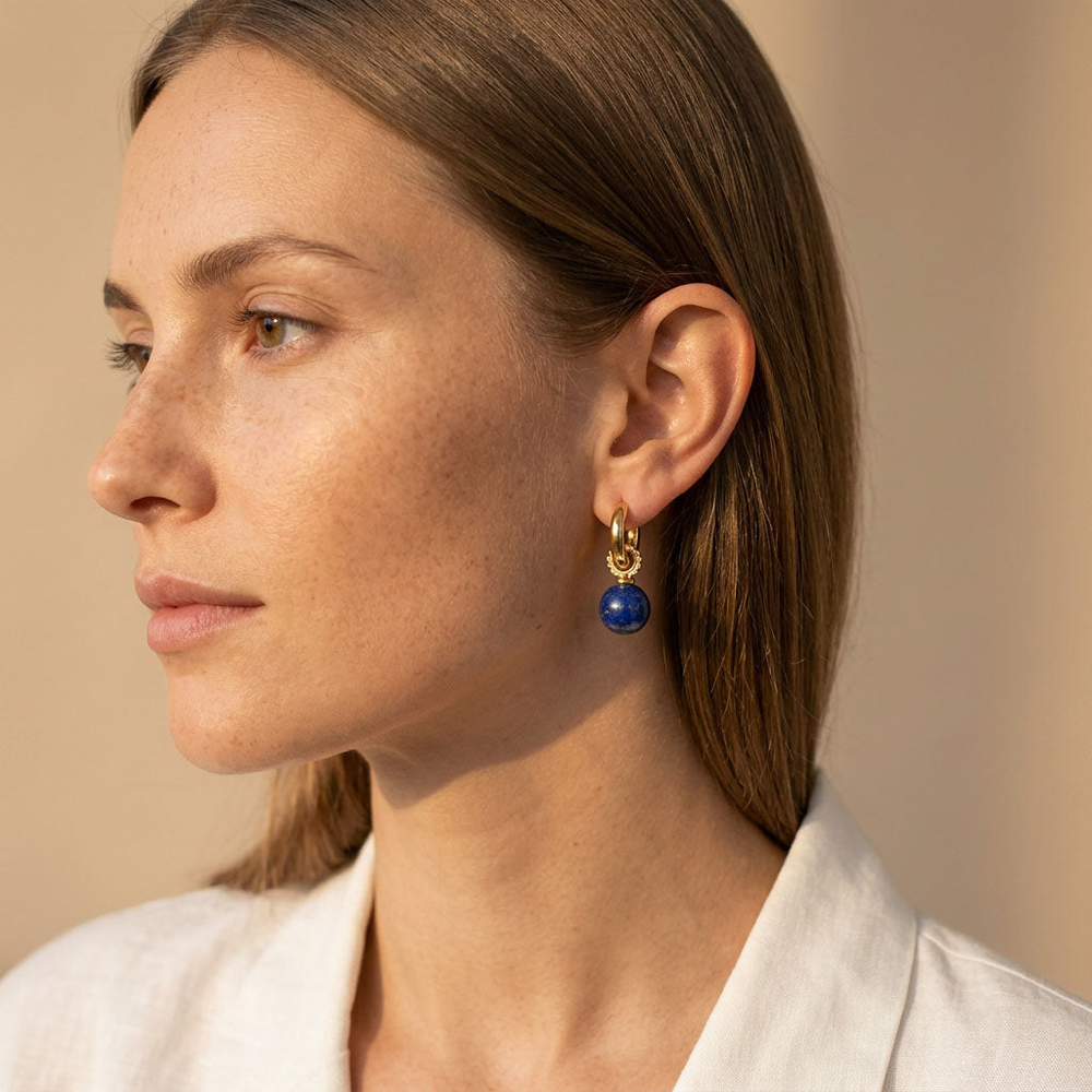 Lapis Lazuli Drop Hoop Earrings