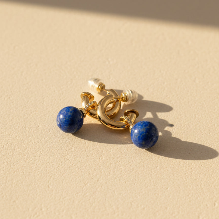 Lapis Lazuli Drop Hoop Earrings