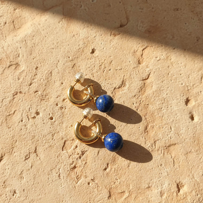 Lapis Lazuli Drop Hoop Earrings
