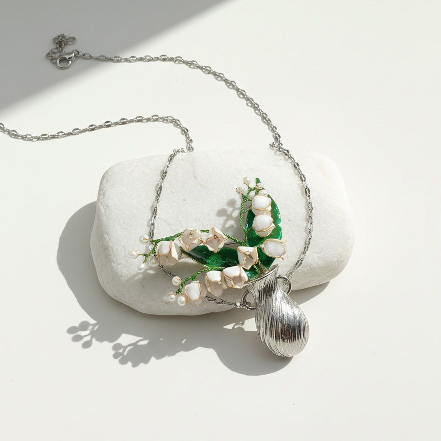 Lily of the Valley Floral Statement Necklace in Silver