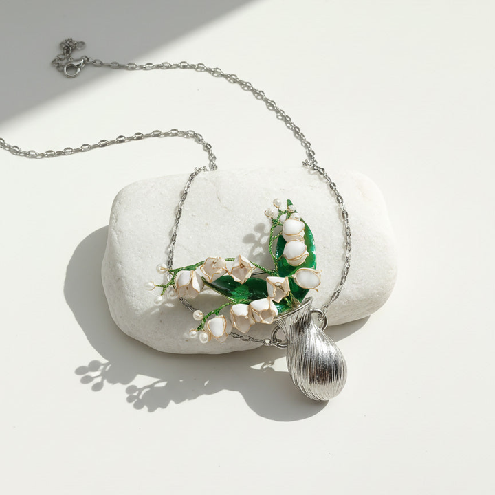 Lily of the Valley Floral Statement Necklace in Silver