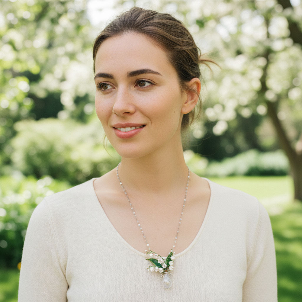 Lily of the Valley Floral Statement Necklace in Silver
