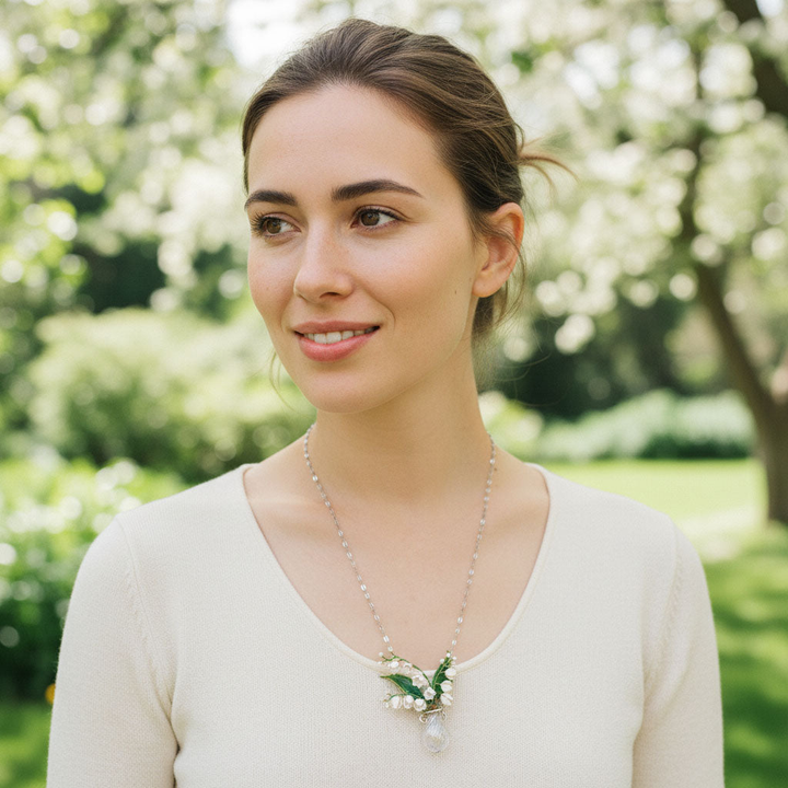 Lily of the Valley Floral Statement Necklace in Silver