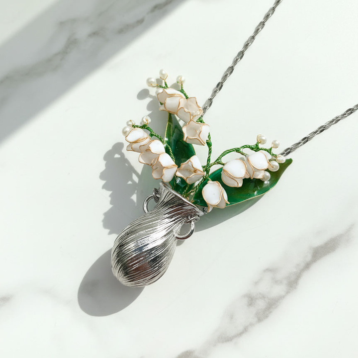 Lily of the Valley Floral Statement Necklace in Silver
