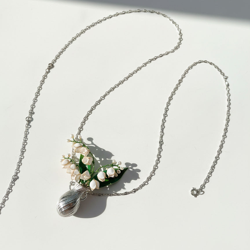 Lily of the Valley Floral Statement Necklace in Silver