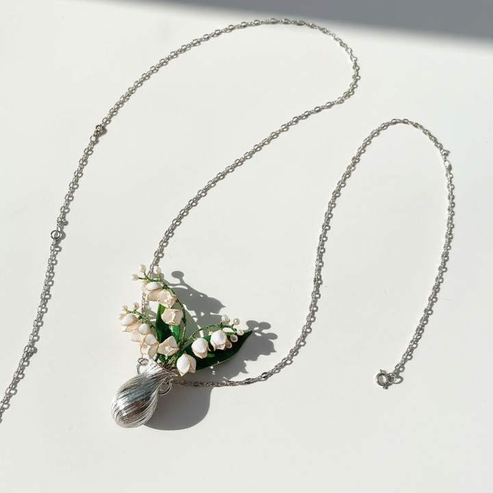 Lily of the Valley Floral Statement Necklace in Silver