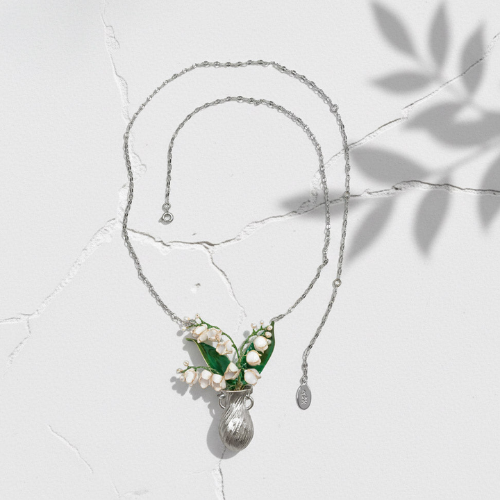 Lily of the Valley Floral Statement Necklace in Silver