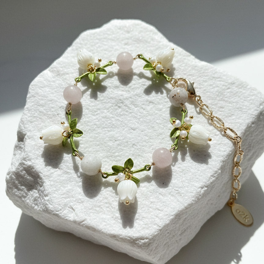 Mother of Pearl Lily of the Valley Bracelet with Pearls & Gemstones