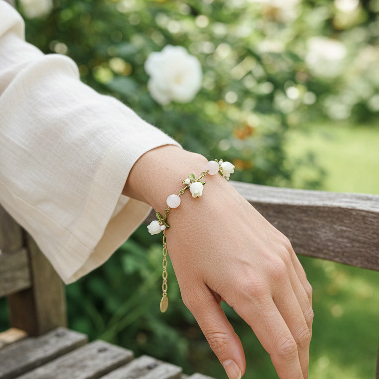 Mother of Pearl Lily of the Valley Bracelet with Pearls &amp; Gemstones