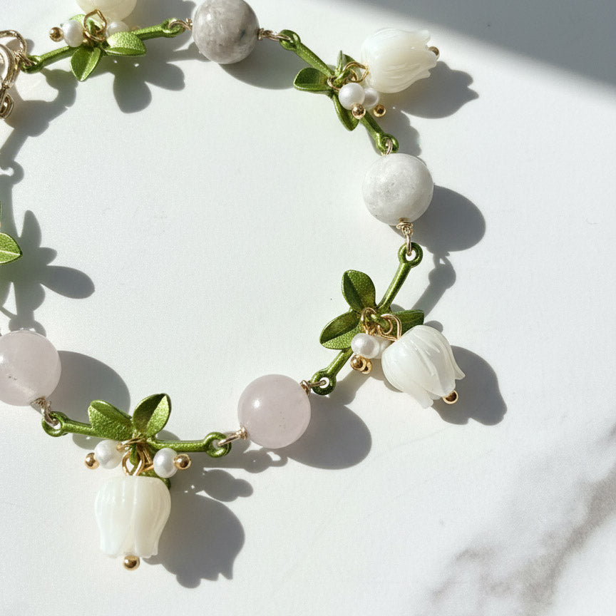 Mother of Pearl Lily of the Valley Bracelet with Pearls &amp; Gemstones