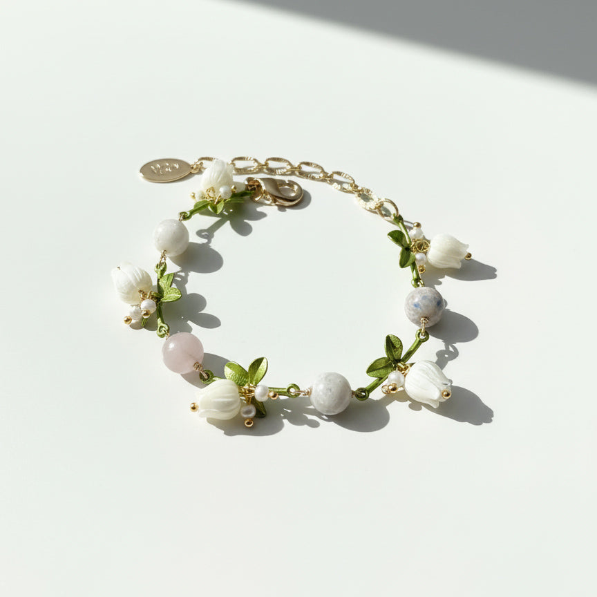 Mother of Pearl Lily of the Valley Bracelet with Pearls &amp; Gemstones