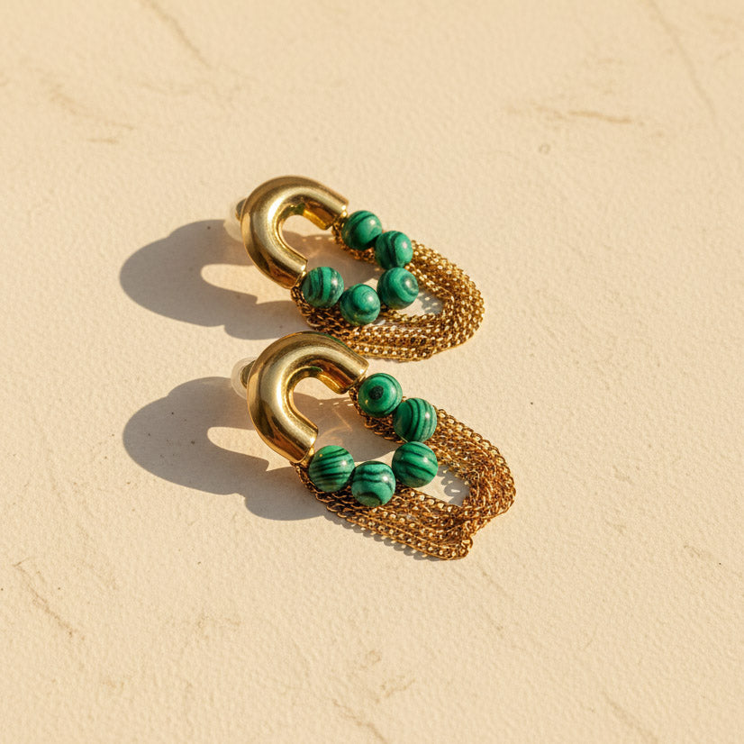 Malachite Stone Drop Earrings