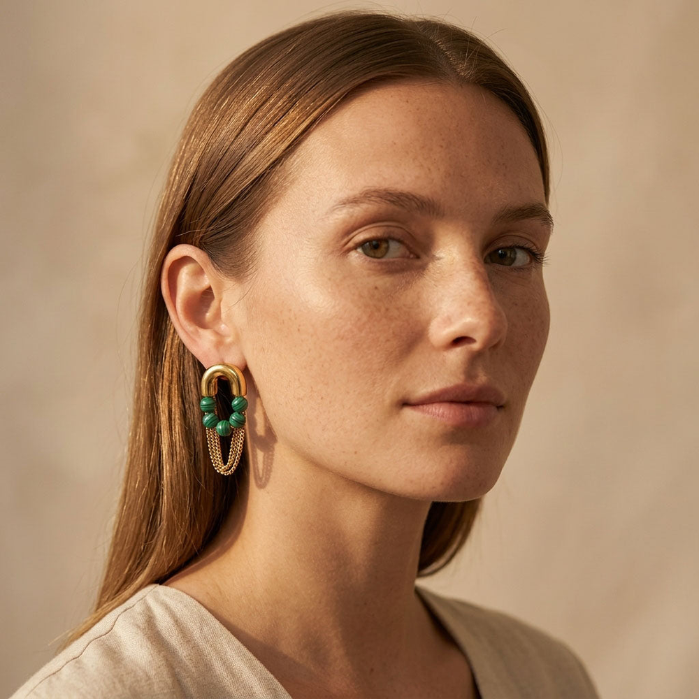 Malachite Stone Drop Earrings