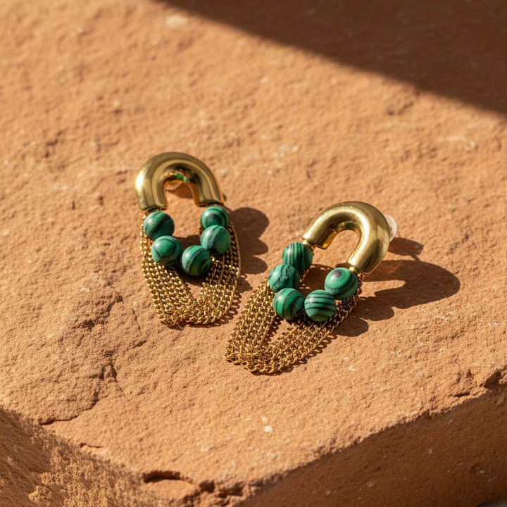 Malachite Stone Drop Earrings