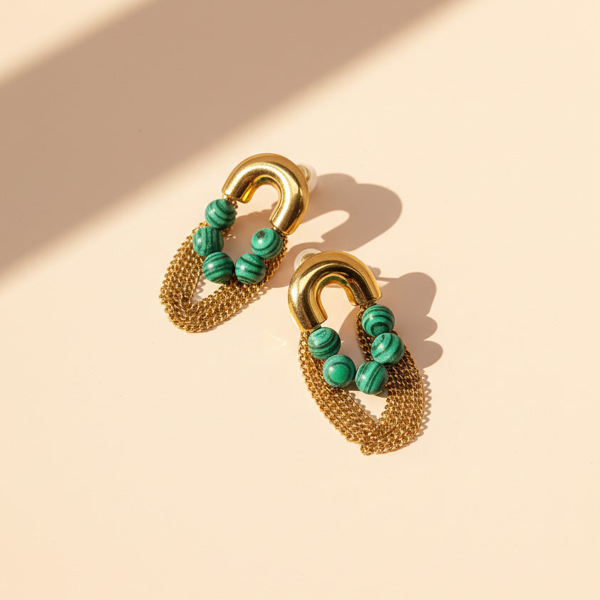 Malachite Stone Drop Earrings