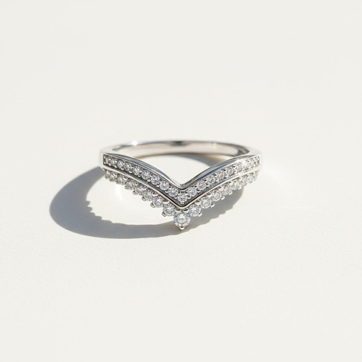Moissanite Chevron V-Shape Pavé Ring
