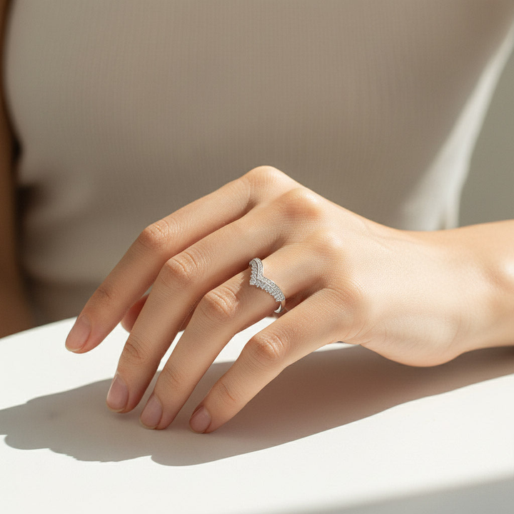 Moissanite Chevron V-Shape Pavé Ring