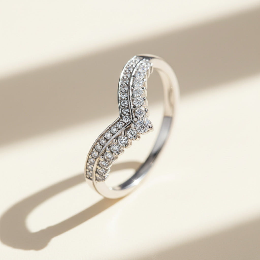 Moissanite Chevron V-Shape Pavé Ring