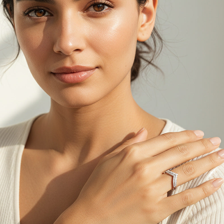 Moissanite Chevron V-Shape Pavé Ring